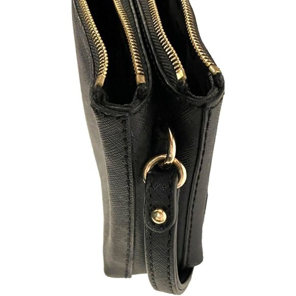 Michael Kors Black Gold Leather Wristlet Wallet Clutch Purse Saffiano Texture - Picture 8 of 12